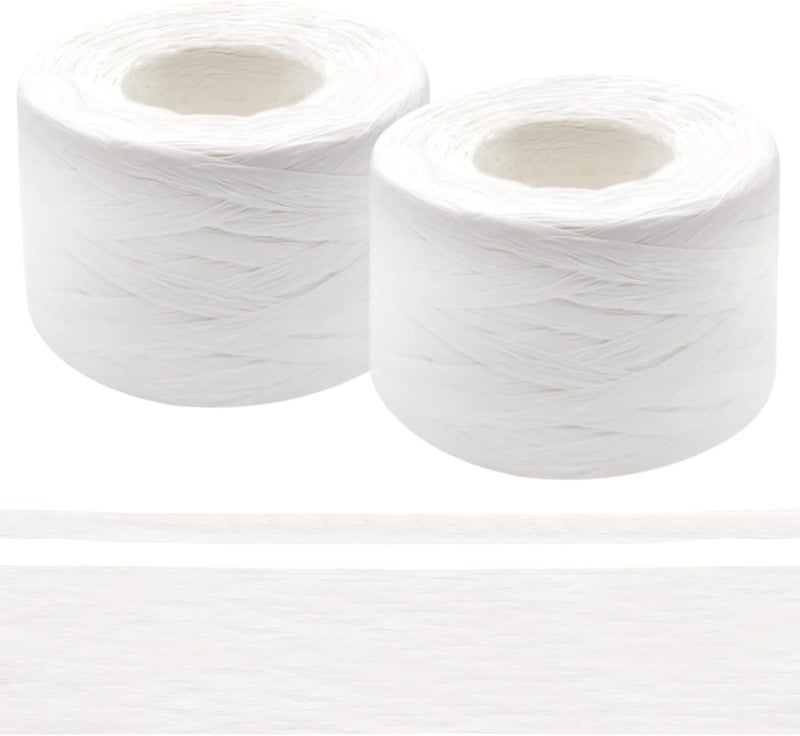 Anvin 2 Rolls Natural Raffia Paper Ribbon Matte Twine Raffia Ribbon Paper Decorative String for Festival Gift Wrapping, Crafts and DIY 1/4" Wide by 330 Feet Each Roll (White) - Image 1
